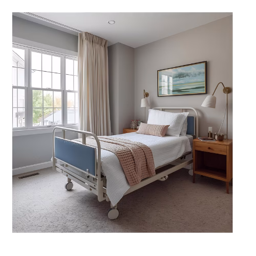 An empty hospital bed in a private home.